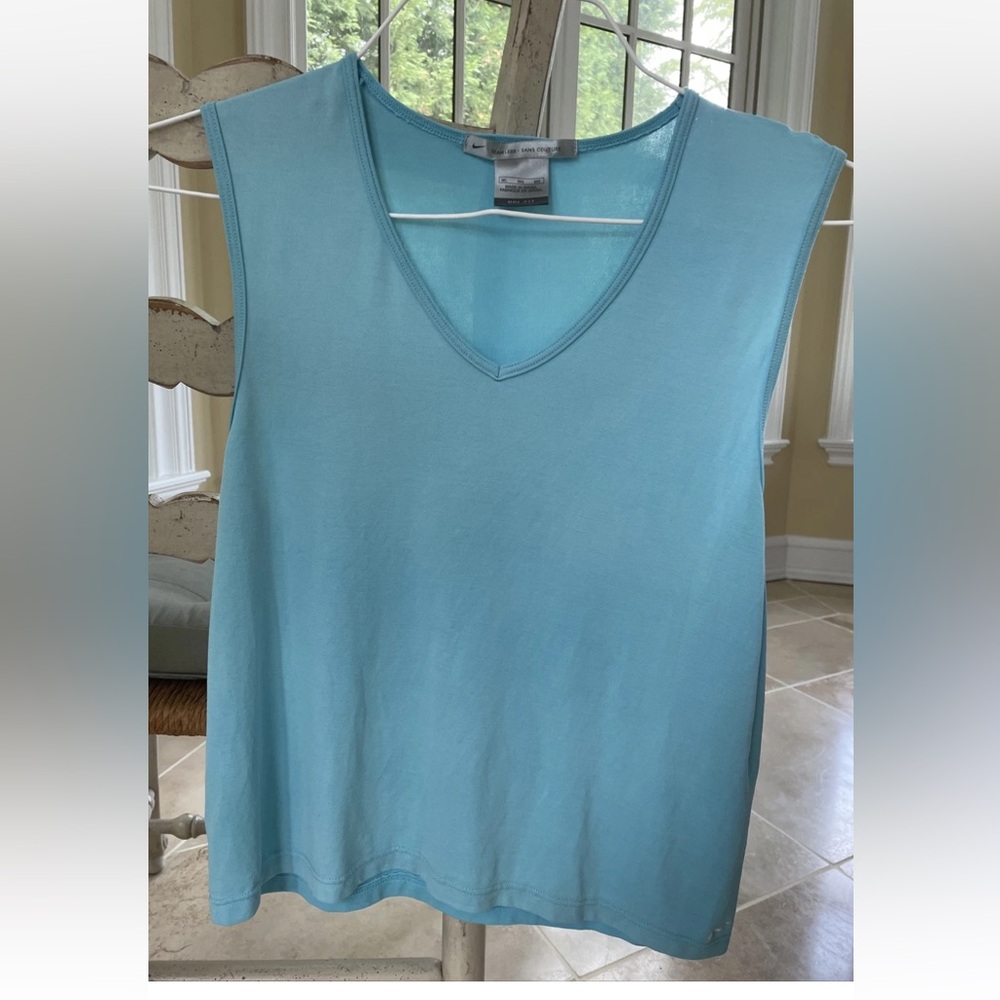 NIKE SEAMLESS sans couture m/l V neck tank top blue Green dri ATHLETIC Light